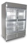 image of Kelvinator KCHRI54R4HGDR 53" Two Section Reach-In Refrigerator w/ 4 Glass Half Doors, Bottom Mount, Stainless Steel, 49 cu. ft.