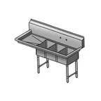 image of Klinger's Trading CON3DL 44" Three Compartment Sink, 10"W x 14"L Bowl With Left-Hand Drainboard
