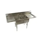image of Klinger's Trading ECS22D 68" Two Compartment Sink, 16"W x 20"L Bowl With 2 Drainboards