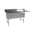 image of Klinger's Trading ECS2DR 52" Two Compartment Sink, 16"W x 20"L Bowl With Right-Hand Drainboard