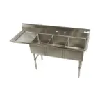 image of Klinger's Trading ECS31824DL24 78" Three Compartment Sink, 18"W x 24"L Bowl With Left-Hand Drainboard