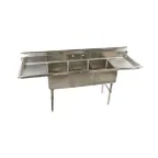 image of Klinger's Trading ECS32D24 102" Three Compartment Sink, 18"W x 24"L Bowl With 2 Drainboards