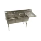 image of Klinger's Trading ECS3DR 68" Three Compartment Sink, 16"W x 20"L Bowl With Right-Hand Drainboard