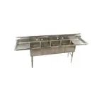 image of Klinger's Trading ECS42D 100" Four Compartment Sink, 16"W x 20"L Bowl With 2 Drainboards