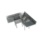 image of Klinger's Trading EIT3C2D 57" 3 Compartment Corner Sink, 18"W x 18"L Bowl - Stainless Steel