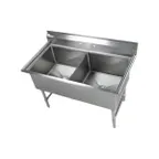 image of Klinger's Trading EIT2 53" Two Compartment Sink, 24"W x 24"L Bowl Without Drainboard