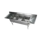 image of Klinger's Trading EIT32D24 114" Three Compartment Sink, 22"W x 26"L Bowl With 2 Drainboards