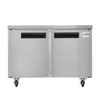 image of Koolmore KM-UCF-2DSS 48" 2-Door Undercounter Freezer, Stainless Steel, 10.2 cu. ft., Caster Wheels