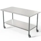 image of Koolmore CT3060-18C 60" Open Base Work Table with Undershelf & Casters, 18 Gauge Flat Top