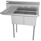 image of Koolmore SB141611-12L3 43" Two Compartment Sink, 14"W x 16"L Bowl With Left-Hand Drainboard