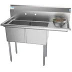 image of Koolmore SB151512-15R3 48" Two Compartment Sink, 15"W x 15"L Bowl With Right-Hand Drainboard