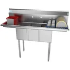 image of Koolmore SC101410-12B3 54" Three Compartment Sink, 10"W x 14"L Bowl With 2 Drainboards