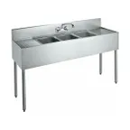 image of Krowne CS-1860 60" Three Compartment Sink, 10"W x 14"L Bowl With 2 Drainboards