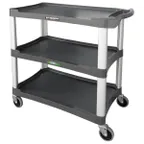 image of Lakeside 2503 Charcoal Plastic 3 Shelf Utility Cart - 36"W x 18-1/2"D x 35"H
