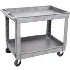 image of Lakeside 2523 Gray 2-Shelf Plastic Deep Well Utility Cart w/ 500-lb Capacity