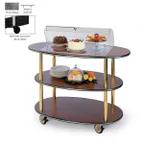 image of Lakeside 36303 Rounded Oval Dome Display Dessert Cart w/ (3) Open Shelves