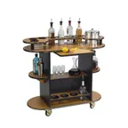 image of Lakeside 37210 Liquor Cart w/ Oval Top and Shelves, Cut-Outs for Bottles, 8" Cut-Out for Ice Bucket