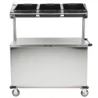 image of Lakeside 663 Solid Stainless Steel Breakfast / Snack Cart w/ Overhead Shelf with (3) Plastic Bins