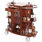image of Lakeside 70260 Liquor Cart w/ Oval Top and 2 Shelves, 1 Acrylic Glass Rack, 2 Ice Buckets