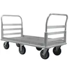 image of Lakeside PB991 Heavy Duty Platform Truck, 2600 lbs, 60-71"L x 30-40"W, Welded Aluminum, Dual Handle, 8" Offset Casters