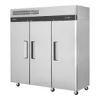 image of Turbo Air M3R72-3-N 77" 3-Section Reach-In Refrigerator w/ 3 Solid Doors, Top Mount, Aluminum Interior, 66 cu. ft.