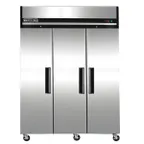 image of Maxx Cold MXCR-72FDHC 81" 3-Section Reach-In Refrigerator w/ 3 Solid Doors, Top Mount, Aluminum Interior, 72 cu. ft
