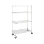image of Metro N466EC Super Erecta® Chrome 4-Shelf Wire Shelving Stem Caster Cart - 21" x 60" x 68"