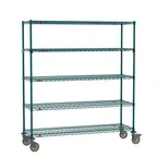 image of Metro SEZ-186068K3-MP-41 Super Erecta 5-Shelf Wire Shelving Stem Caster Cart, Metroseal Green - 60" x 18" x 68"