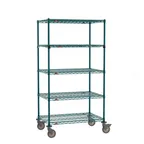 image of Metro SEZ-243668K3-MP-41 Super Erecta 5-Shelf Wire Shelving Stem Caster Cart, Metroseal Green - 36" x 24" x 68"