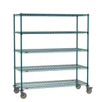 image of Metro SEZ-246068K3-MP-41 Super Erecta 5-Shelf Wire Shelving Stem Caster Cart, Metroseal Green - 60" x 24" x 68"