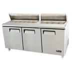 image of Migali C-SP72-30BT-HC 72" Three Section Mega Top Sandwich Prep Table w/ 3 Doors, 30 Pans