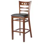 image of MKLD A6026-BS BV Barstool - Ladder Back, Black Vinyl Seat, Beechwood Frame, Footrest, Armless, Upholstered