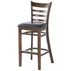 image of MKLD A6241-BS BV Bar Stool – Ladder Back, Upholstered Seat, Black Vinyl, Beechwood Frame, Footrest, Armless