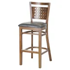 image of MKLD A6259-BS BV Barstool – Wooden Cut‑Out Back, Upholstered Black Vinyl Seat, Beechwood Frame, Footrest, Glides