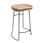 image of MKLD A6307 - Backless Bar Stool, Round Wood Seat, Metal Frame, Black Powder Coat, Footrest, Plastic Glides