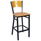image of MKLD AM836A-BS V Barstool with Cut Out Back and Veneer Seat, Black Powder Coat Finish