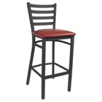 image of MKLD AM841-BS V Barstool with Ladder Back and Veneer Seat, 16 Gauge Steel Frame, Black Powder Coat Finish