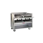 image of Magikitchn FM-SMB-672 72" Floor Gas Ceramic Briquettes Charbroiler w/ Open Cabinet, 240.000 BTU