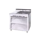 image of Montague Company 36-4G 36" Gas Heavy Duty Range w/ (4) Open Burners, (1) Gradient Heat Hot Top, Open Cabinet Base, 138.500 BTU