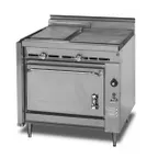 image of Montague Company V136-12EPL Gas 36" Heavy Duty Range w/ 18" Plancha Griddle, (1) Even Heat Hot Top, Convection Oven, 95.000 BTU