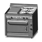 image of Montague Company V136-13PL 36" Gas Heavy Duty Range w/ (2) Open Burners, 18" Plancha Griddle, Convection Oven, 115.000 BTU