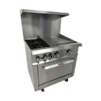 image of IKON IR-2B-24MG-36 36" Gas Restaurant Range w/ (2) Open Burners, 24" Griddle, (1) Oven, 153.000 BTU 