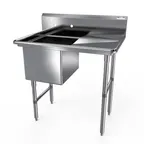 image of NBR Equipment 1SS-182414R18 40" One Compartment Sink, 18"W x 24"L Bowl With Right-Hand Drainboards