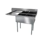 image of NBR Equipment 2SG-181812L18 56" Two Compartment Sink, 18"W x 18"L Bowl With Left-Hand Drainboard