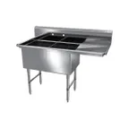 image of NBR Equipment 2SS-162014R18 54" Two Compartment Sink, 16"W x 20"L Bowl With Right-Hand Drainboard