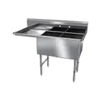 image of NBR Equipment 2SS-181814L18 58" Two Compartment Sink, 18"W x 18"L Bowl With Left-Hand Drainboard