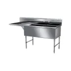 image of NBR Equipment 2SS-242414L24-REINF 76" Two Compartment Sink, 24"Wx24"L Bowl w/ Left-Hand Drainboard