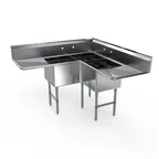 image of NBR Equipment 3CSG-242414LR24 75" 3 Compartment Corner Sink, 24"W x 24"L Bowl - Galvanized