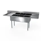 image of NBR Equipment 3SG-242414LR24 120" Three Compartment Sink, 24"W x 24"L Bowl With 2 Drainboards