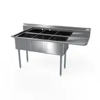 image of NBR Equipment 3SG-242414R24 98" Three Compartment Sink, 24"W x 24"L Bowl With Right-Hand Drainboard